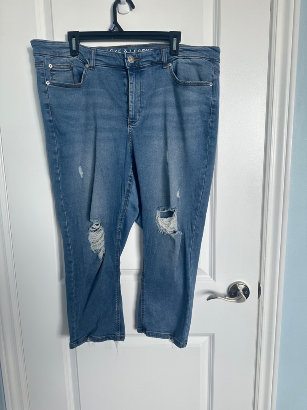 Love & Legend Distressed Medium Blue Cropped Jeans
